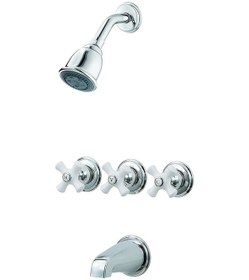 Resim Lg01-8cpc 3 Küvet Ve Duş Bataryası Metal Çapraz Kulplu, Cilalı Krom Açık Mavi 