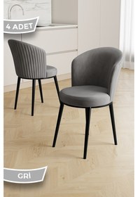 Resim Canisa Risa Serisi 4 Adet Gri Mutfak Sandalyesi Siyah Metal Ayak 1.sınıf Babyface Kumaş Gri Sandalye Ayaklar Siyah 