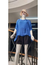 Resim Bohem Stil İtalyan Yarasa Kollu İpek Bluz Saks Mavi 