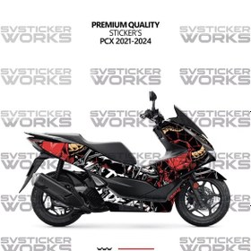 Resim Honda Pcx Kaplama Sticker Death Design Motor Kaplama Modeli Hazır Kit 2021-2024 Uyumlu Siyah 