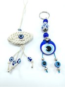 Resim Ennea Art Nazar Boncuğu Araba Dikiz Ayna Süsü Hasır Göz / Seramik Boncuklu Anahtarlık Ikili Hediyelik Set 