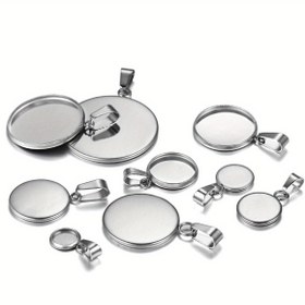 Resim 10 adet Paslanmaz Çelik Kabartma Taban Ayarları 6-30mm - DIY Takı Yapım Malzemeleri için Boş Charm Kolye Uçları 