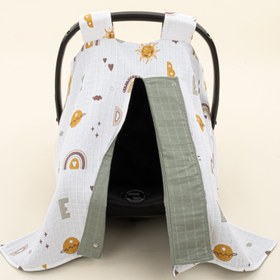 Resim Puset Örtüsü - Çift Taraflı - Haki Muslin - Galaksi ve Harfler 