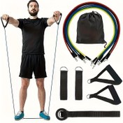 Resim 11 Set Güç Antrenmanı Ekipmanı, 5 Direnç Bandı, 2 Tutma Sapı, 2 Ayak Bilekliği, 1 Kapı Ağırlığı ve 1 Depolama Çantası İçerir, Vücut Şekillendirme ve Egzersiz İçin. 