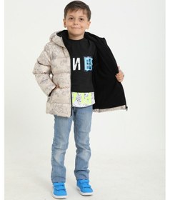 Resim First Steps Erkek Çocuk Bej Pusula Desen İçi Polar Su Ve Rüzgar Geçirmez Kapüşonlu Cepli Şişme Kışlık Mont Bej 