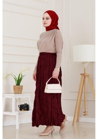 Resim Sevitli Beli Lastikli Kraş Etek-bordo-4974 Bordo 