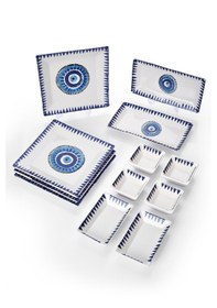Resim Piatti Naturali 12 Parça 4 Kişilik Nazar Kahvaltı Takımı Handmade Sunum Set Mavi 