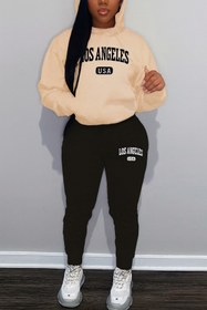 Resim classy moda Kadın Eşofman Takımı Kapüşonlu Sweatshirt ve Jogger Pantolon Los Angeles USA Baskı 