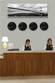 Resim Platin Saat 40 Cm Eskitme Metal Siyah Kadran 4 Adet Set Tabelalı Otel Dünya Saati 