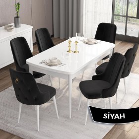Resim Canisa Concept Are Serisi, 80X132 Açılabilir Mdf Masa, Beyaz Mutfak Masa Takımı, 6 Sandalye 