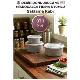 Resim Çok Amaçlı Hava Valfli Saklama Kabı 3'lü Set Gri 