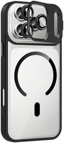 Resim Elfia Apple iPhone 17 Pro Kılıf Şeffaf Standlı Kamera Lens Koruyucu Hediyeli M-Safe Şarj Özellikli Kapak Siyah 