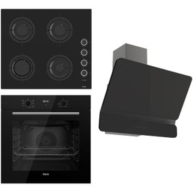 Resim FLOWART-FLAMEART Serisi Siyah Set (CS205-FA + QBL63CS +D080 ) - Emaye Izgara / Kademeli Musluk 