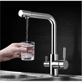 Resim 3 Yollu Çift Akışlı Mutfak Eviye Bataryası Su Arıtma Bağlantılı Dual Arıtmalı Batarya 