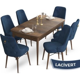 Resim Canisa Concept Taç Serisi 80 x 132 cm Açılabilir Barok Ahşap Desen Masa Takımı 6 Sandalye Gold Halkalı 