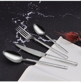 Resim Serenk Barselona Çelik Çatal Kaşık Bıçak Takımı 24 Parça Gümüş 