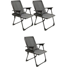 Resim Natura 3 Adet Kamp Sandalyesi Bardaklıklı - Gri 