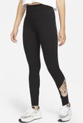Resim Nike Sportswear Essential High Rise Leggings Yüksek Belli Pamuklu Siyah Tayt Dm 