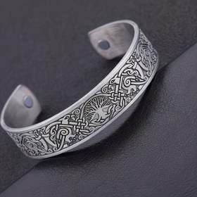Resim Vintage Tree Of Life Manyetik Bakır Açık Bileklik, Klasik Moda Erkek ve Kadın Parti Yemeği Aksesuarları 