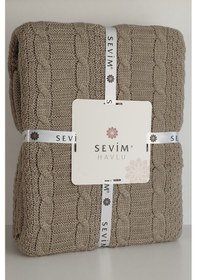 Resim Tek Kişilik Triko Örme Battaniye - Yumuşak Dokulu & Şık Yatak Örtüsü-örgü Battaniye - Bej Bej Bej 