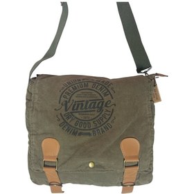 Resim Old Cotton Cargo Vintage Salaş Kaliteli Unisex Günlük Gezi Kamp Okul Postacı Omuz Çantası San Diego 32 Cm X 25 Cm Haki - Siyah 