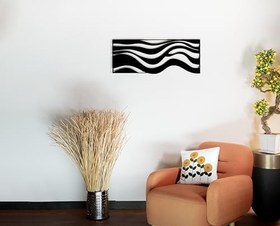 Resim Sezart Dalgalı Soyut Şeritler Metal Duvar Tablosu Siyah 106,5 x 41,5 