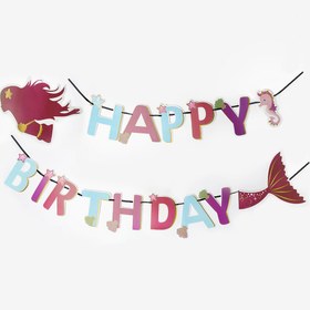 Resim Lila Deniz Kızı Temalı Happy Birthday Banner - Lila / Tek Ebat 