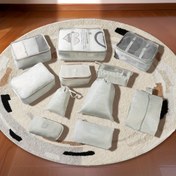 Resim 11 adet Bej Polyester Paket Küpleri Fermuarlı Kapatma ile - Seyahat Bagajı, Sıkıştırma Depolama ve Giysiler, Ayakkabılar ve Aksesuarları Düzenlemek için İdeal, Seyahat Organizatörleri | Bölümlü Küpler | Bagaj 