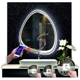 Resim GLOBAL LED MIRROR 70 cm Çapında Bluetoothlu Dokunmatik Ledli Asimetrik Banyo Aynası Led Işıklı 