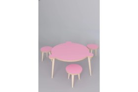Resim Remaks Yuvarlak Yaz Sil Yüzey Çocuk Masa Sandalye Takımı 1 Aktivite Oyun Masası 2 Sandalye - Pembe 