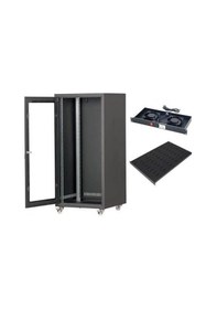 Resim Setrack 16u 600x800 Camlı Tekerlekli Rack Kabinet+sabit Raf+2li Fan Modülü 