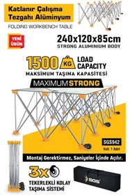 Resim İBTAŞ SGS942 - Seramik Fayans Katlanır Çalışma Tezgahı Alüminyum 240 x 120 x 185cm 