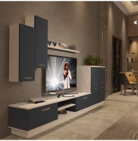 Resim Decoraktiv Eko 6b Mdf Dvd Tv Ünitesi Tv Sehpası Beyaz - Antrasit 