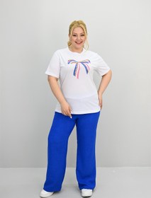 Resim Kadın Büyük Beden Kurdele Detaylı Payet İşlemeli Eşofman Takımı 8200-25 - 3XL / Bej 