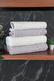 Resim Hazal%100 Pamuklu Kutulu 4'lü Banyo Havlu Seti Hamam Takımı 50x90-90x150 Antrasit-Krem - 00081 