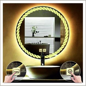 Resim GLOBAL LED MIRROR 90 Cm Günışığı Ledli Tasarım Kumlamalı Dokunmatik Tuşlu Buğu Önleyicili Banyo Aynası Makyaj Aynası 