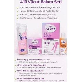 Resim Vi-Vet Sir Ağda Bandı Seti 4’lü Set 41’li Vücut + Yüz Bandı + Temizleme Yağı + Ipek Pamuk 70 Adet Hassas Ciltler Için 