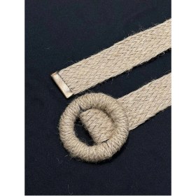 Resim Fiori Yuvarlak Örme Tokalı Hasır Kadın Kemeri, Ceket Kemeri, Gömlek Kemeri, Elbise Kemeri 