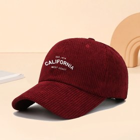Resim 1 Adet Unisex 1978 California West Coast Baskılı Kadife Beyzbol Şapkası - Ayarlanabilir Hafif Rüzgar Geçirmez Sıcaklık Bere, Bordo Beyaz Yazılı Outdoor Streetwear 