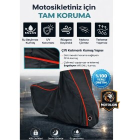 Resim Autolion Falcon Soft 50 Siyah-Kırmızı Dikişli Kilitli Motor Brandası,su Geçirmez Örtü 
