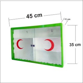 Resim Sürgülü Camlı Kapaklı Steril İlk Yardım Sağlık Ecza Kutusu Dolabı Yeşil 