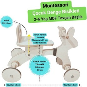 Resim Montessori Çocuk Denge Bisikleti 2-6 Yaş / Mdf Tavşan 