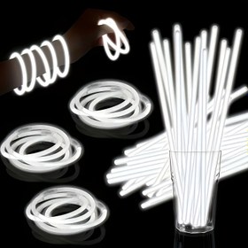 Resim 50 adet/100 adet Beyaz Parlayan Çubuklar, Parlayan Bilezikler, Bağlayıcılar ile Parlayan Kolyeler, Neon Parti Malzemeleri, Yeni Yıl, Sevgililer Günü, Noel, Cadılar Bayramı, Düğün, Doğum Günü, Karnaval Parti Malzemeleri 