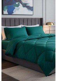 Resim Satin Pollysaten Comforter Çift Kişilik Yorgan Seti Petrol Petrol Yeşili 