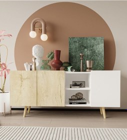 Resim Milano Ahşap Ayaklı Modern Konsol 160 Cm Safir Meşe - Beyaz 