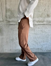 Resim Kahve Keten Baggy Pantolon - XL 