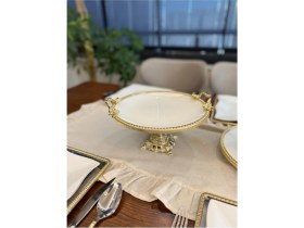 Resim Atabey Home 3 Parça Yuvarlak Porselen Çeyiz Seti Döküm Çerçeveli-Ayaklı-Kulplu & Sunum Seti Gold 