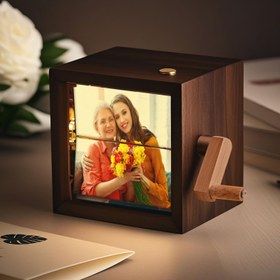 Resim Personalized 16 Photo Flipbook with Music - Hand-Twisted Illuminated Album Frame - Walnut / Includes light and charging cable 