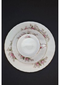 Resim Lavender Rose Bone China Antika Duble Boy Kahve Fincanı 3 Parça 180 Ml Beyaz - Lavanta 