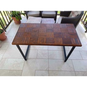 Resim MİRRORSS Retro tasrım ceviz renk Balkon Bahçe Masası Yemek masası metla ayak 120 X 60 cm , x 75 cm 